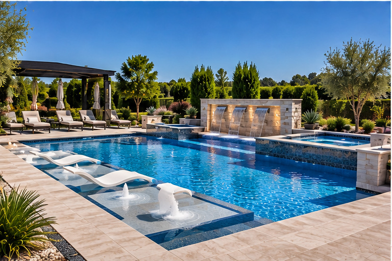 Luxury custom pool with spa and water features