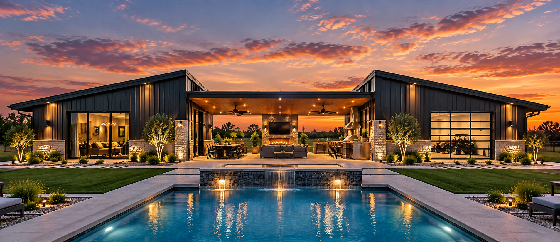 Custom barndominium with breezeway outdoor living